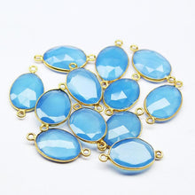 Load image into Gallery viewer, Blue Chalcedony 925 Sterling Silver Gold Vermeil Bezel Connector 2pc 23mm - Jalvi &amp; Co.