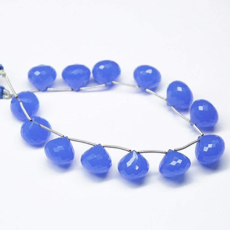 Blue Chalcedony Faceted Onion Drop Briolette Beads Strand 8" 14-15mm - Jalvi & Co.