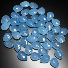 Load image into Gallery viewer, Blue Chalcedony Faceted Pear Drop Briolette Gemstone Sidr Drilled Beads 5pc 14mm - Jalvi &amp; Co.