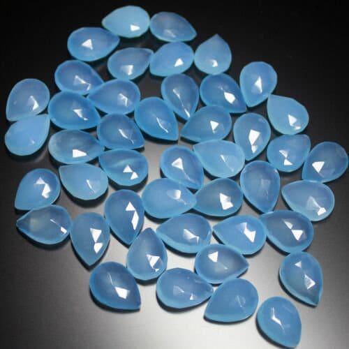 Blue Chalcedony Faceted Pear Drop Briolette Gemstone Sidr Drilled Beads 5pc 14mm - Jalvi & Co.