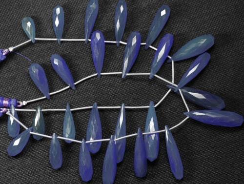 Blue Chalcedony Faceted Tear Drop Gemstone Loose Beads Strand 6.5