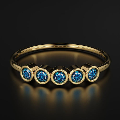 Blue Diamond Band in 14k Gold / Fancy Blue Diamond Ring / Gold Band White Diamond Ring / Fancy Diamond Wedding Band - Jalvi & Co.