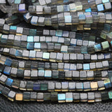 Blue Fire Flash Labradorite Smooth Box Square Bead Gemstone Strand 16