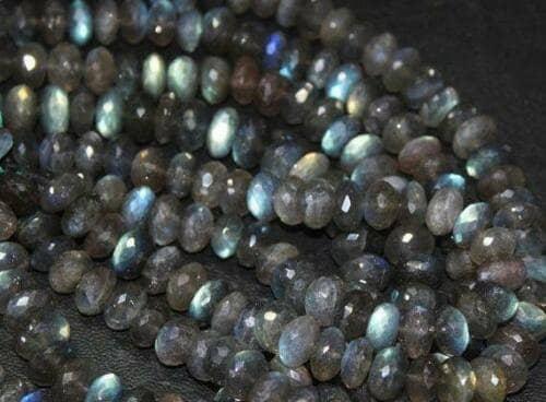 Blue Fire Labradorite Faceted Huge Rondelle Gemstone Beads Strand 9