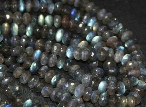 Blue Fire Labradorite Faceted Huge Rondelle Gemstone Beads Strand 9