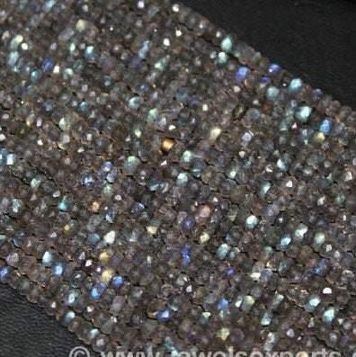 Blue Fire Labradorite Faceted Rondelle Gemstone Beads Strand 13