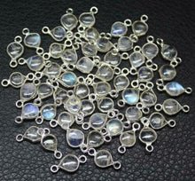 Load image into Gallery viewer, Blue Flash Rainbow Moonstone Heart 925 Sterling Silver Bezel Connector 5pc 14mm - Jalvi &amp; Co.