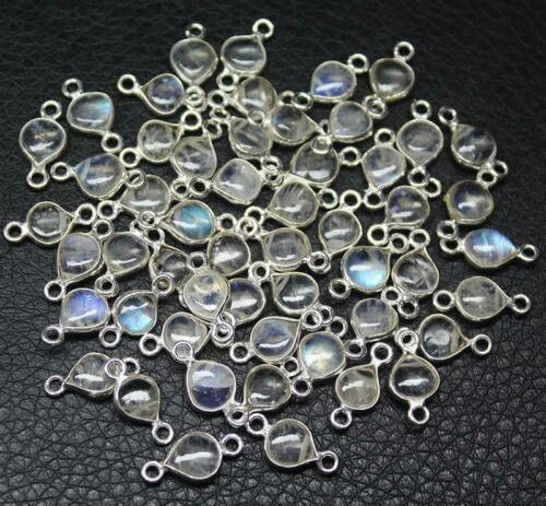 Blue Flash Rainbow Moonstone Heart 925 Sterling Silver Bezel Connector 5pc 14mm - Jalvi & Co.