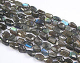 Blue Grey Flash Fire Labradorite Faceted Tumble Nugget Bead Strand 9