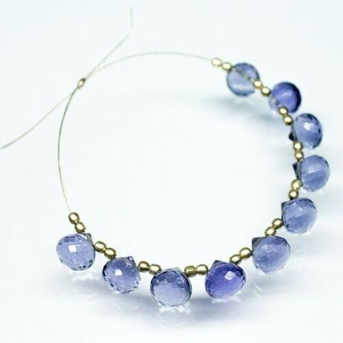 Blue Iolite Quartz Micro Faceted Onion Briolette Loose Gemstone Beads 10pc 8mm - Jalvi & Co.
