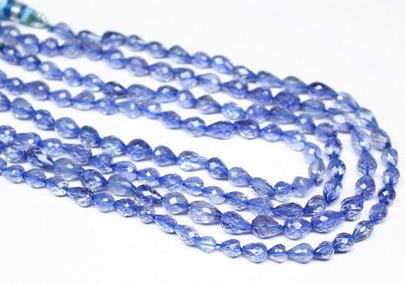 Blue Iolite Water Sapphire Faceted Tear Drop Loose Briolette Beads 6mm 5mm 8" - Jalvi & Co.