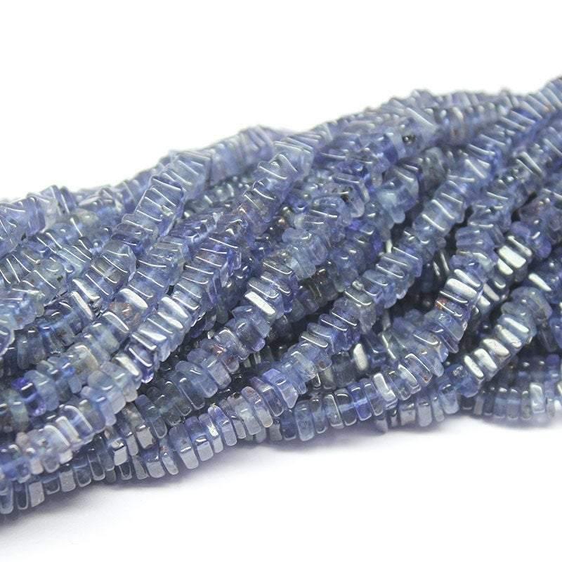 Blue Iolite Water Sapphire Heishi Square Smooth Gemstone Beads 16" 5mm 5.5mm - Jalvi & Co.