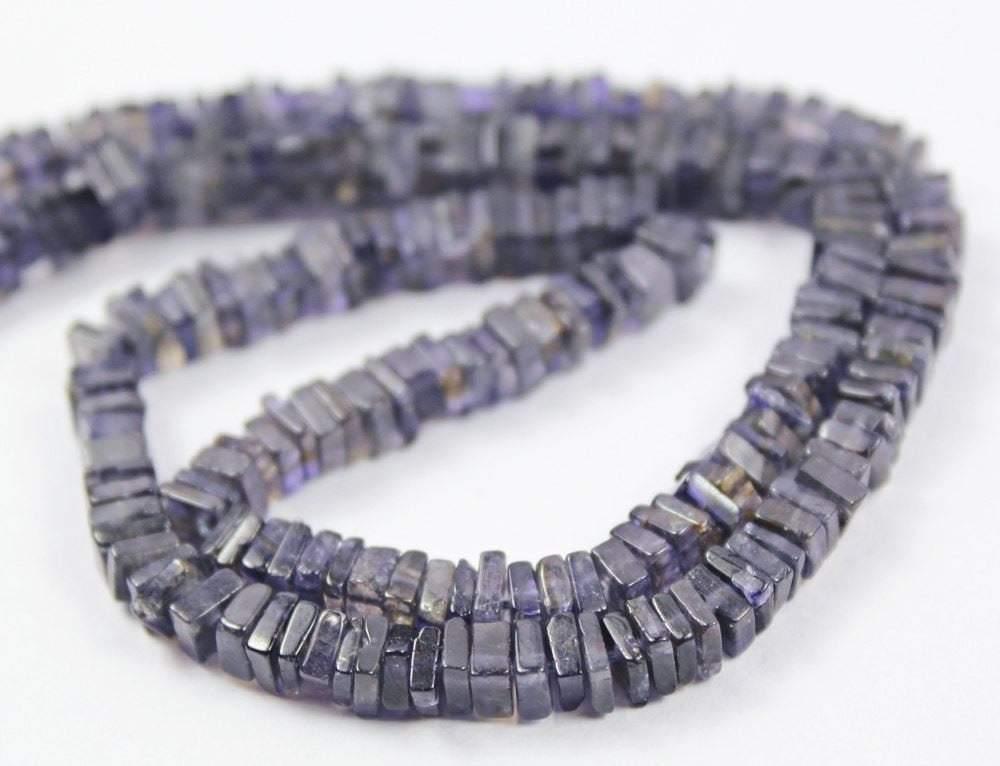 Blue Iolite Water Sapphire Smooth Square Heishi Cube Loose Box Beads 4mm 7" - Jalvi & Co.