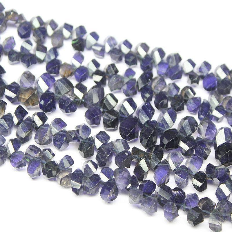 Blue Iolite Water Sapphire Twisted Faceted Tear Drop Briolette Beads 7mm 10mm - Jalvi & Co.