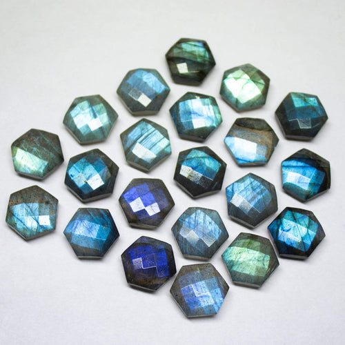 Blue Labradorite Faceted Hexagon Gemstone Loose Briolette Pair Beads 10pc 12mm - Jalvi & Co.