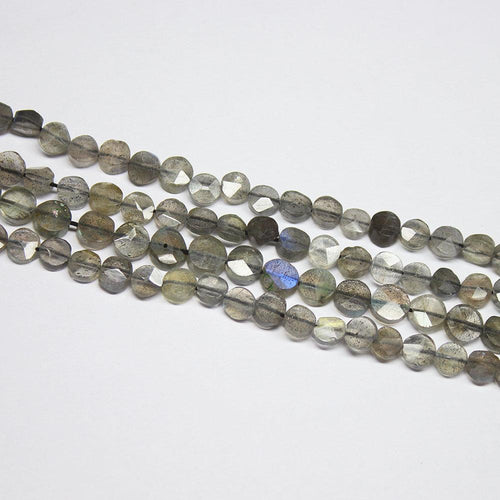 Blue Labradorite Faceted Round Coin Loose Gemstone Spacer Beads Strand 14