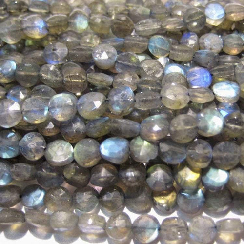 Blue Labradorite Faceted Round Coin Loose Gemstone Spacer Beads Strand 5mm 14