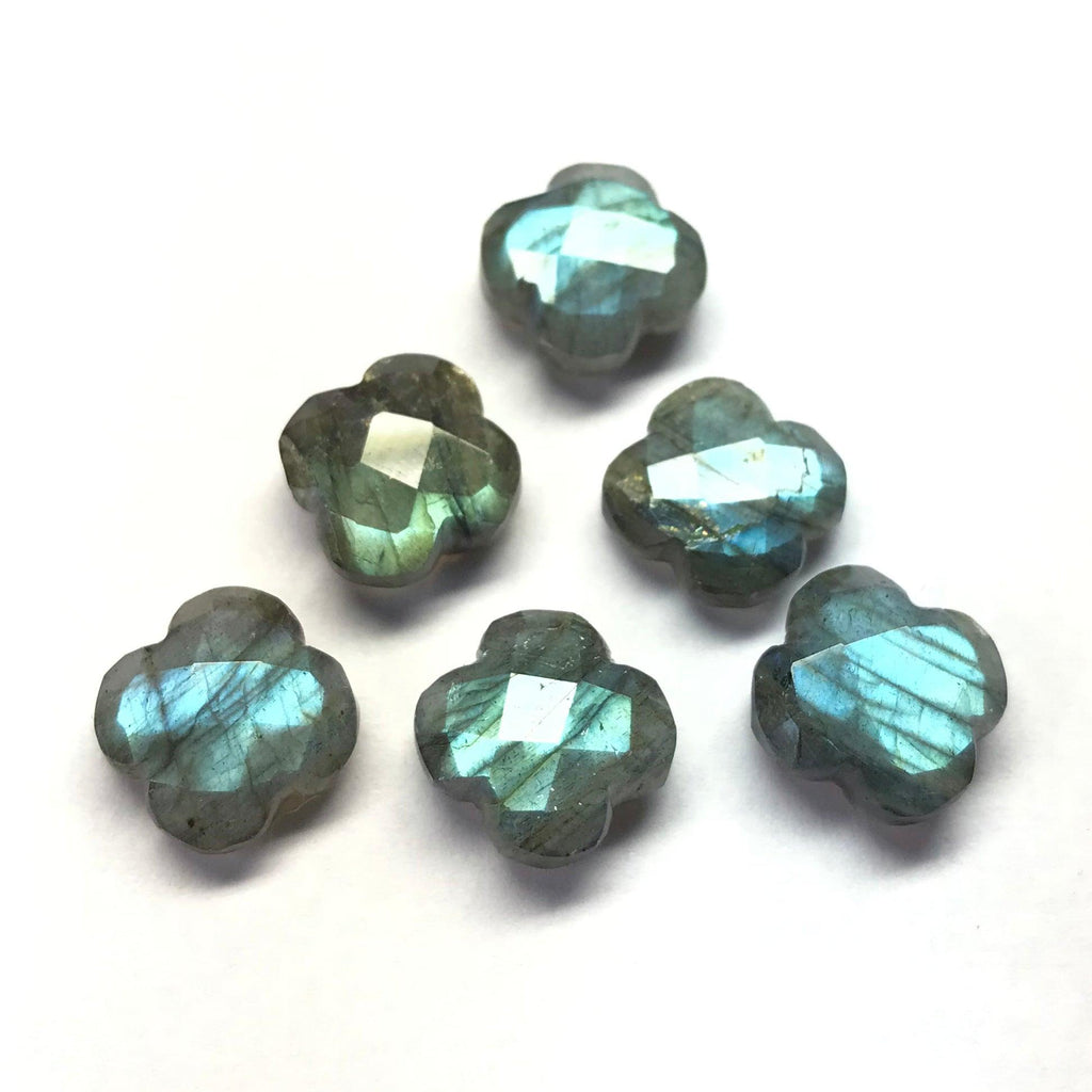 Blue Labradorite Four Leaf Clover Flower Gemstone Pair Beads 7pc 12mm - Jalvi & Co.