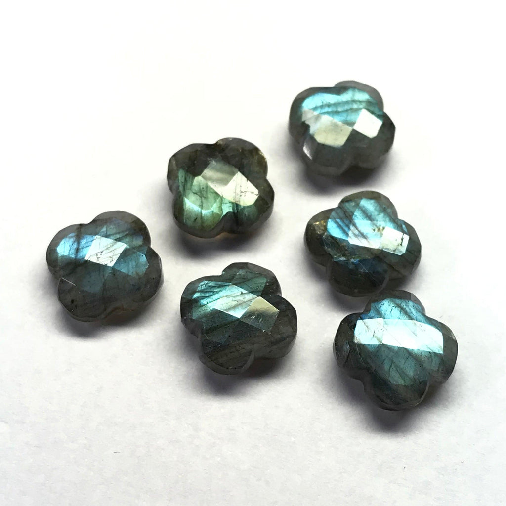 Blue Labradorite Four Leaf Clover Flower Gemstone Pair Beads 7pc 12mm - Jalvi & Co.