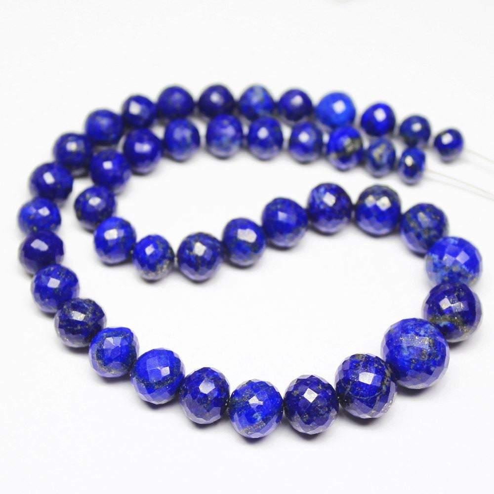 Blue Lapis Lazuli Faceted Round Ball Loose Spacer Gemstone Beads 18" 9mm 14mm - Jalvi & Co.