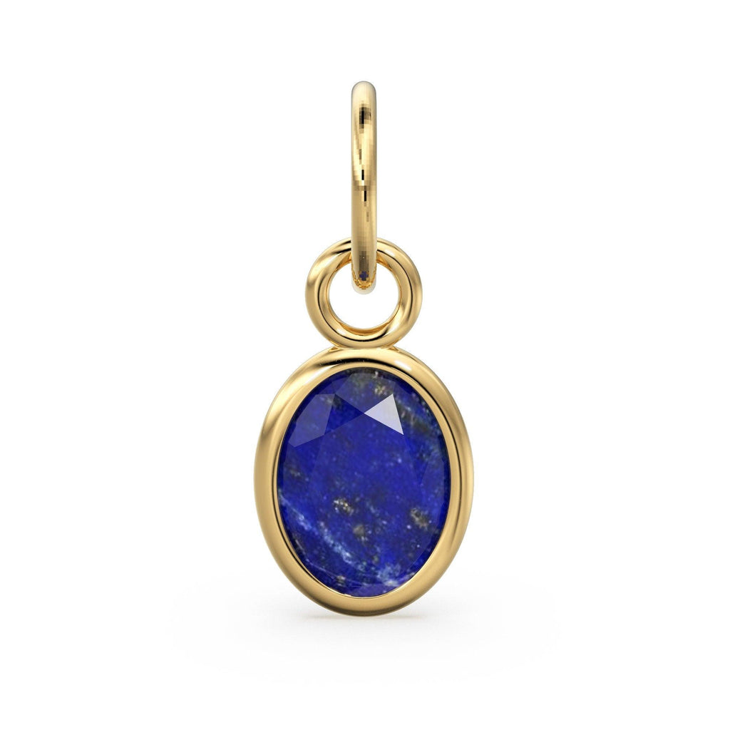 Blue Lapis Lazuli Oval Solid Gold Charm / Natural Blue Gemstone Handmade Gold Pendant / 1pc 14k Solid Yellow Gold Jewelry Making Findings - Jalvi & Co.