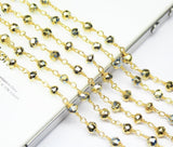 Blue Pyrite Faceted Rondelle Bead Gold Plated Brass Link Chain 5 x 14