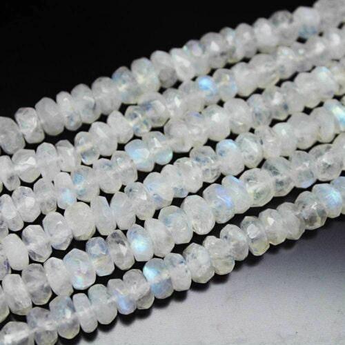 Blue Rainbow Moonstone Faceted Rondelle Gemstone Loose Beads Strand 11