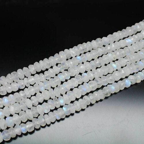 Blue Rainbow Moonstone Faceted Rondelle Gemstone Loose Beads Strand 11