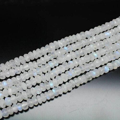 Blue Rainbow Moonstone Faceted Rondelle Gemstone Loose Beads Strand 13