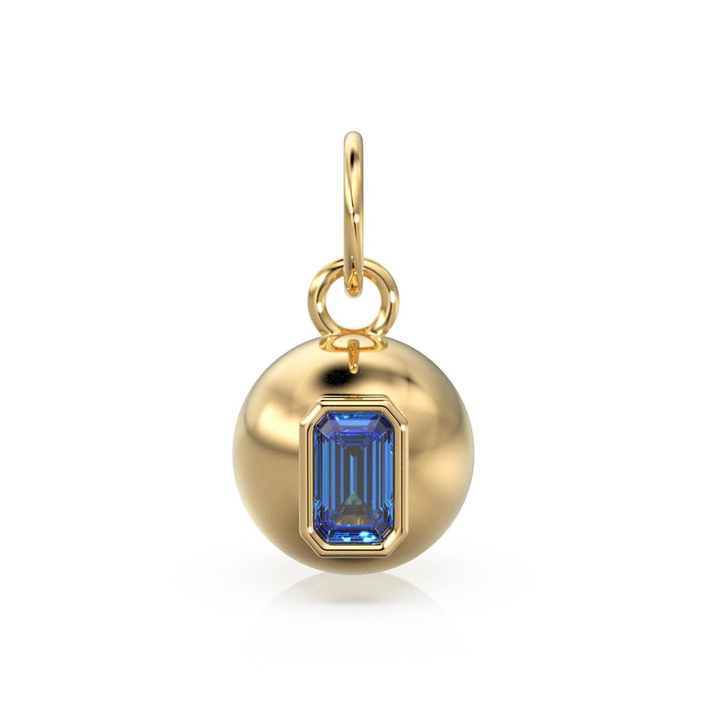 Blue Sapphire Emerald 18k Gold Bauble Ball Gold Charm / Blue Gemstone Handmade Gold Pendant / 14k Gold Jewelry Making September Birthstone - Jalvi & Co.