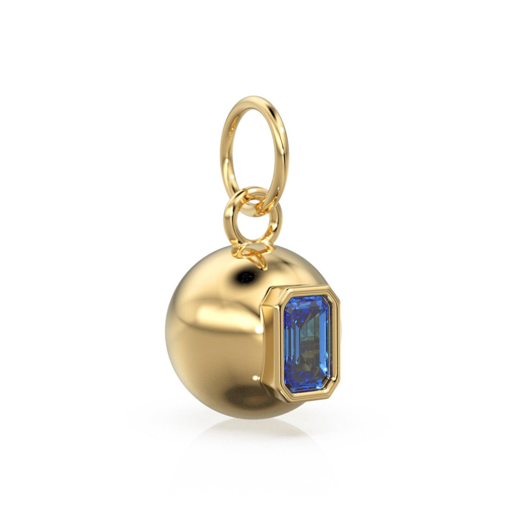 Blue Sapphire Emerald 18k Gold Bauble Ball Gold Charm / Blue Gemstone Handmade Gold Pendant / 14k Gold Jewelry Making September Birthstone - Jalvi & Co.