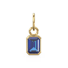 Load image into Gallery viewer, Blue Sapphire Emerald Cut Solid Gold Charm / Blue Gemstone Handmade Gold Pendant / 14k Solid Yellow Gold September Jewelry Making Findings - Jalvi &amp; Co.