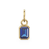 Blue Sapphire Emerald Cut Solid Gold Charm / Blue Gemstone Handmade Gold Pendant / 14k Solid Yellow Gold September Jewelry Making Findings