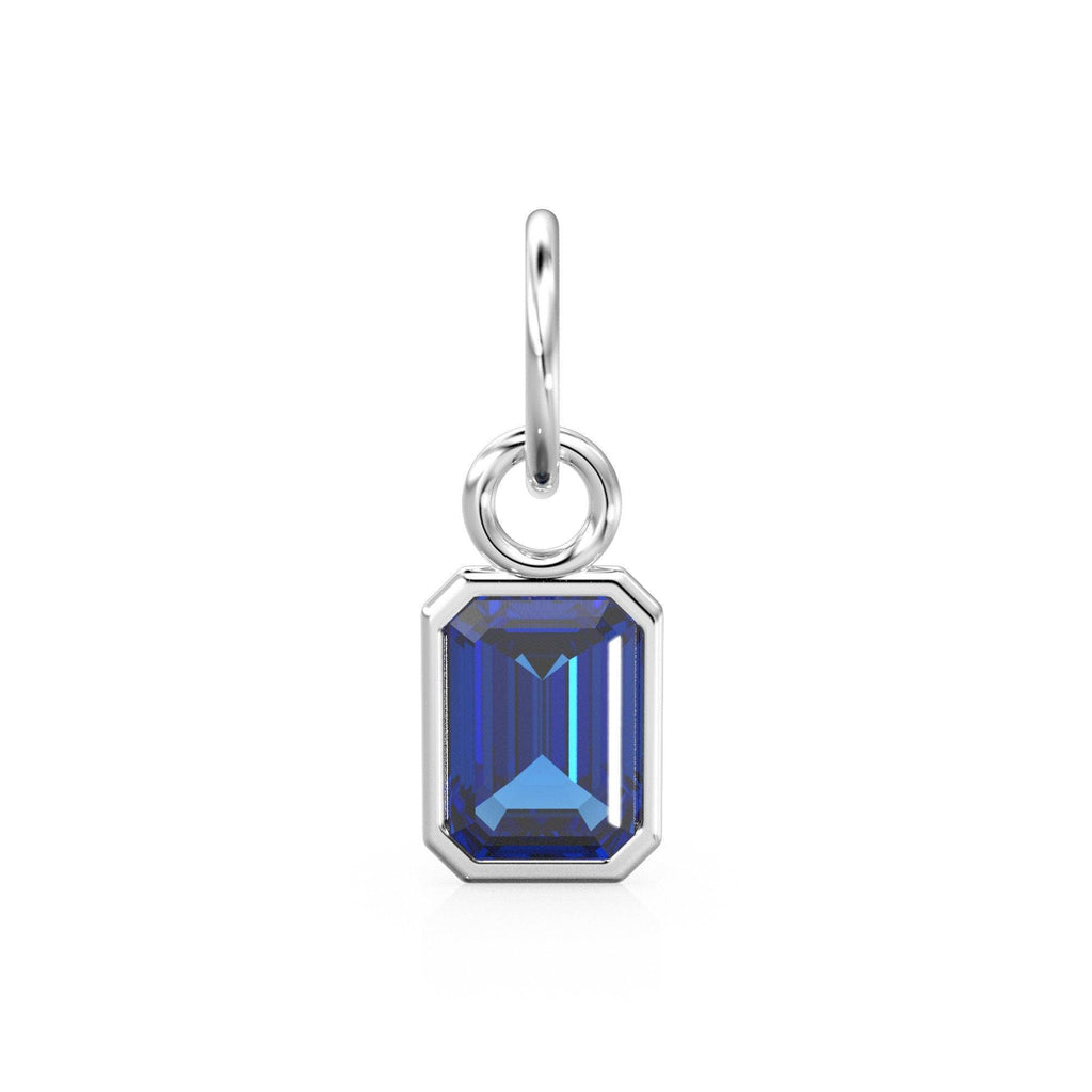 Blue Sapphire Emerald Cut Solid Gold Charm / Blue Gemstone Handmade Gold Pendant / 14k Solid Yellow Gold September Jewelry Making Findings - Jalvi & Co.