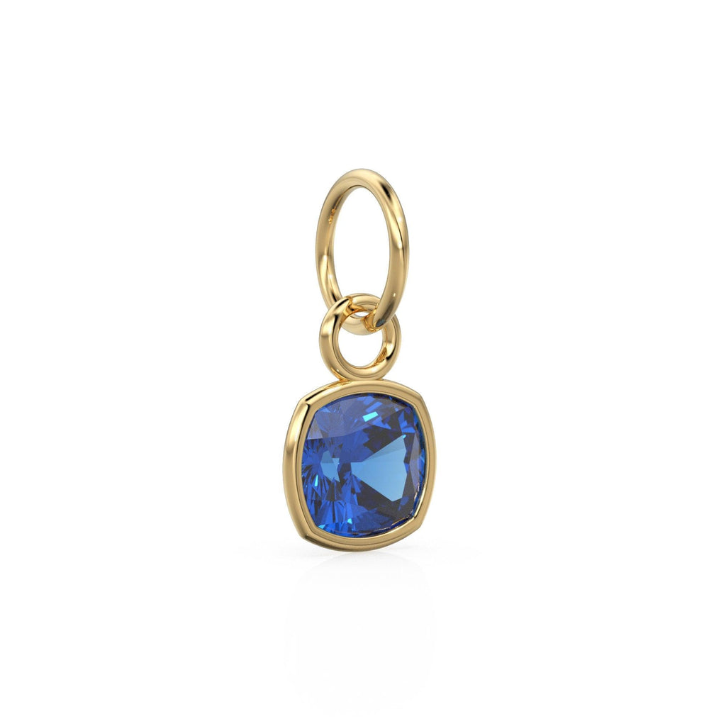 Blue Sapphire Gemstone Charms 14k Yellow Solid Gold Charm Pendant Blue Cushion Gemstone Bezel 18K Gold Jewelry Finding - Jalvi & Co.