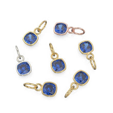 Load image into Gallery viewer, Blue Sapphire Gemstone Charms 14k Yellow Solid Gold Charm Pendant Blue Cushion Gemstone Bezel 18K Gold Jewelry Finding - Jalvi &amp; Co.