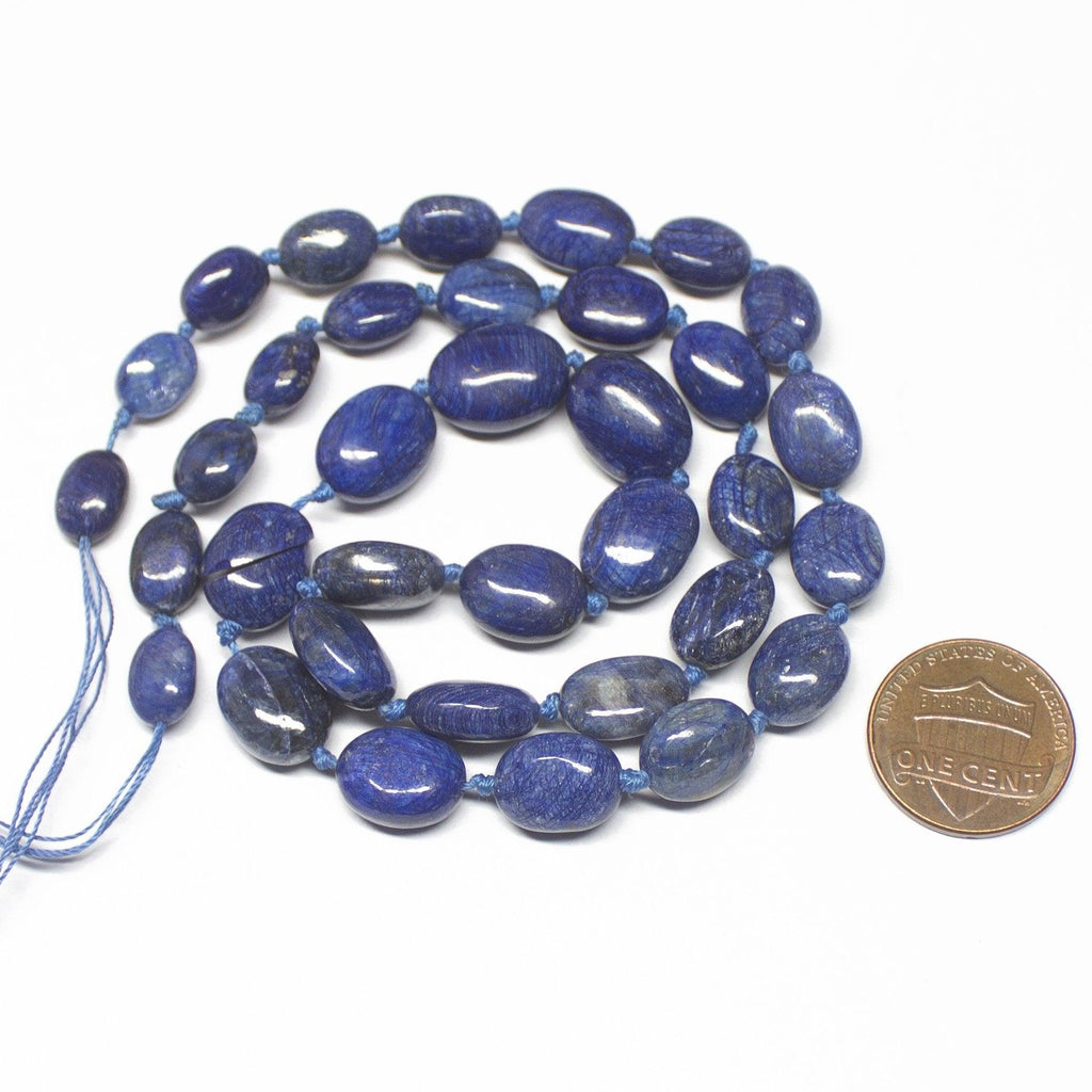 Blue Sapphire Smooth Smooth Plain Oval Loose Gemstone Beads 10-13mm 9" - Jalvi & Co.