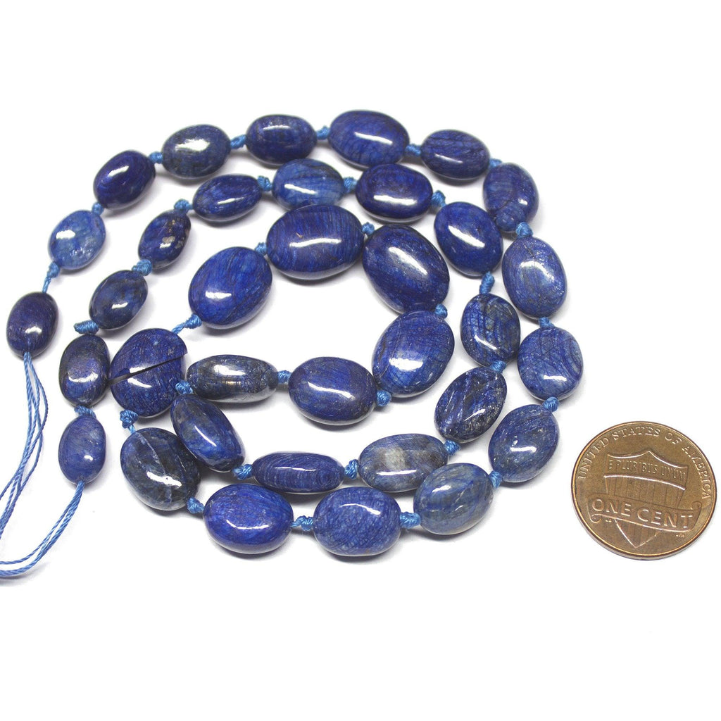 Blue Sapphire Smooth Smooth Plain Oval Loose Gemstone Beads 10-13mm 9" - Jalvi & Co.