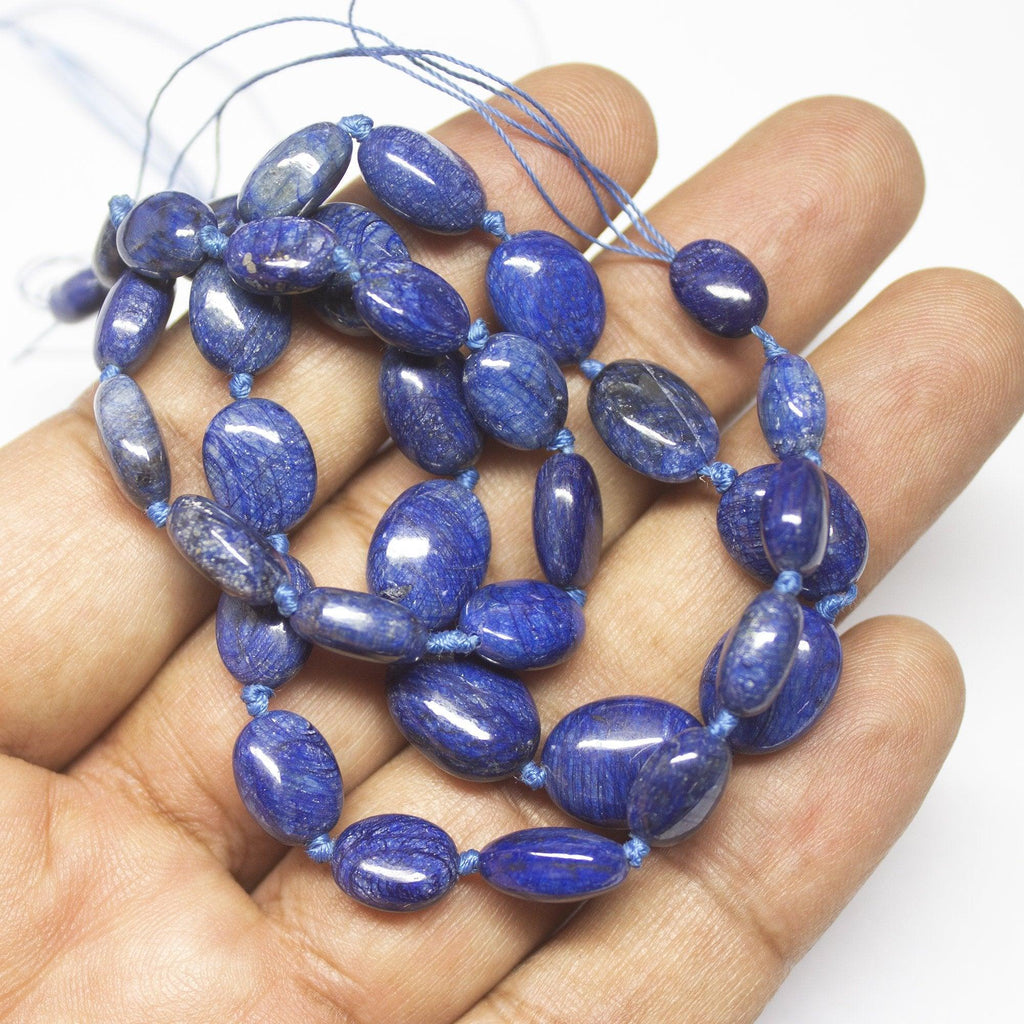 Blue Sapphire Smooth Smooth Plain Oval Loose Gemstone Beads 10-13mm 9" - Jalvi & Co.