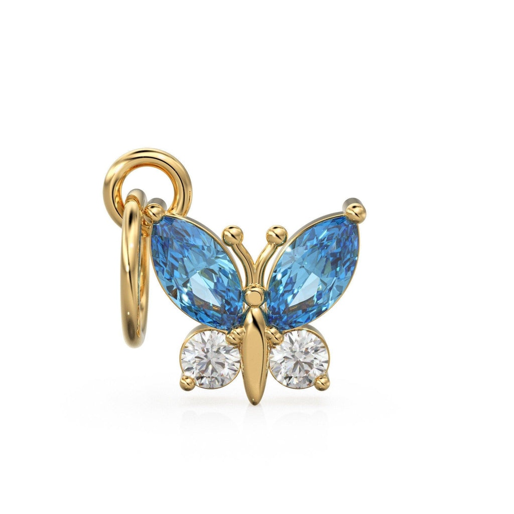 Blue Topaz Butterfly Diamond 14k 18k Solid Gold Charm Pendant, Butterfly Charm, Gold Charm, Insect Solid Gold Pendant, Nature Gold Charm - Jalvi & Co.