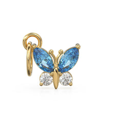 Load image into Gallery viewer, Blue Topaz Butterfly Diamond 14k 18k Solid Gold Charm Pendant, Butterfly Charm, Gold Charm, Insect Solid Gold Pendant, Nature Gold Charm - Jalvi &amp; Co.