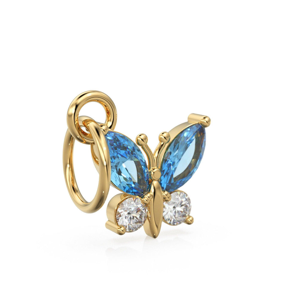 Blue Topaz Butterfly Diamond 14k 18k Solid Gold Charm Pendant, Butterfly Charm, Gold Charm, Insect Solid Gold Pendant, Nature Gold Charm - Jalvi & Co.