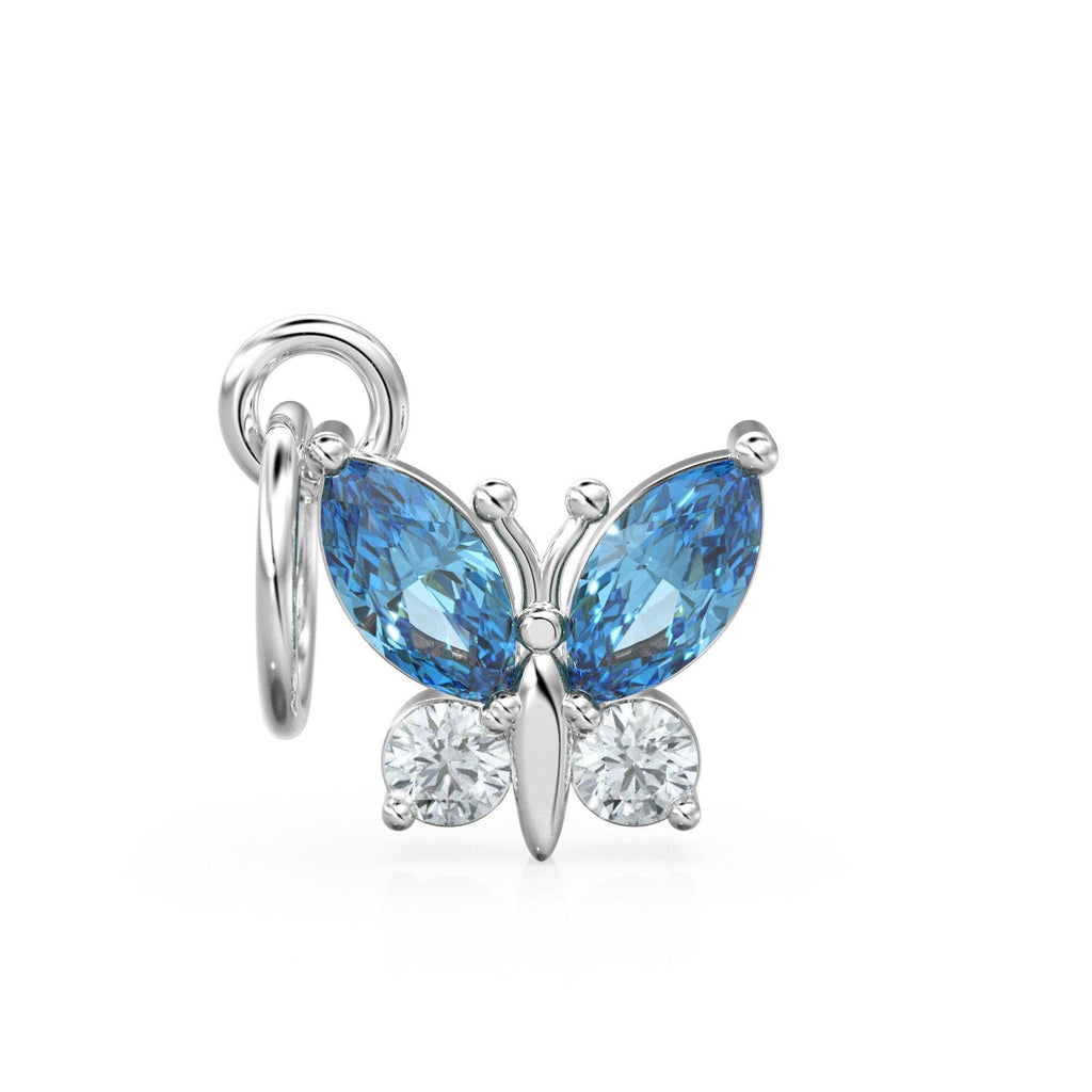 Blue Topaz Butterfly Diamond 14k 18k Solid Gold Charm Pendant, Butterfly Charm, Gold Charm, Insect Solid Gold Pendant, Nature Gold Charm - Jalvi & Co.