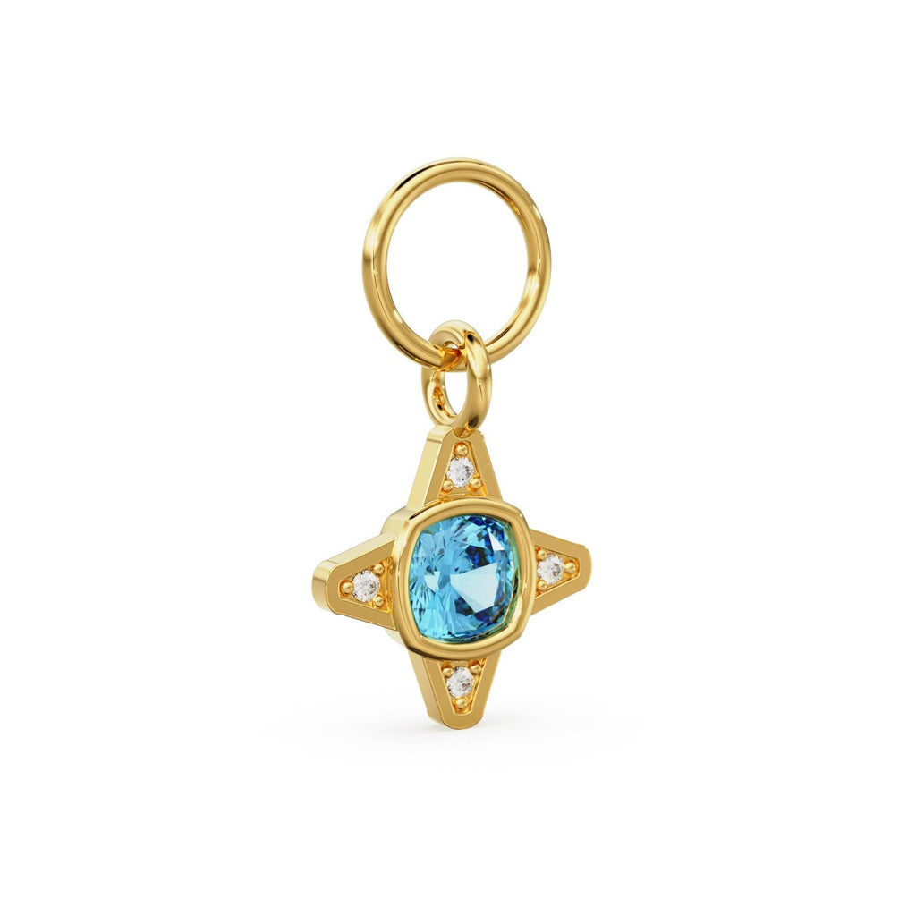 Blue Topaz Diamond Solid Gold Charm / Gemstone Gold Charm / Bezel Diamond Gold Pendant / Real Diamond Jewelry / Diamond Gold NecklaceSALE - Jalvi & Co.