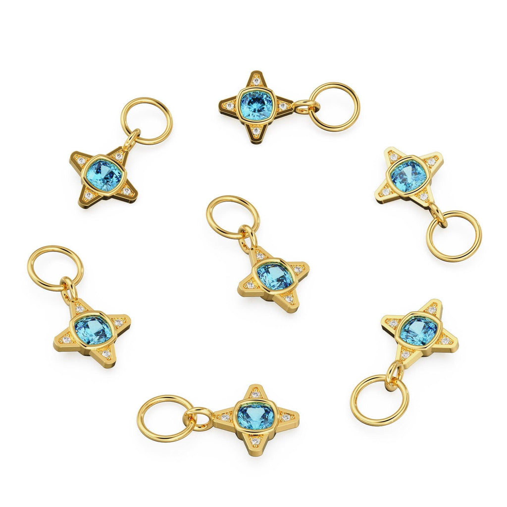 Blue Topaz Diamond Solid Gold Charm / Gemstone Gold Charm / Bezel Diamond Gold Pendant / Real Diamond Jewelry / Diamond Gold NecklaceSALE - Jalvi & Co.