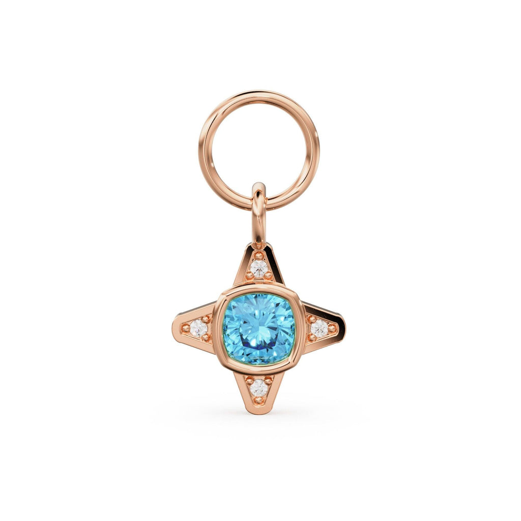 Blue Topaz Diamond Solid Gold Charm / Gemstone Gold Charm / Bezel Diamond Gold Pendant / Real Diamond Jewelry / Diamond Gold NecklaceSALE - Jalvi & Co.