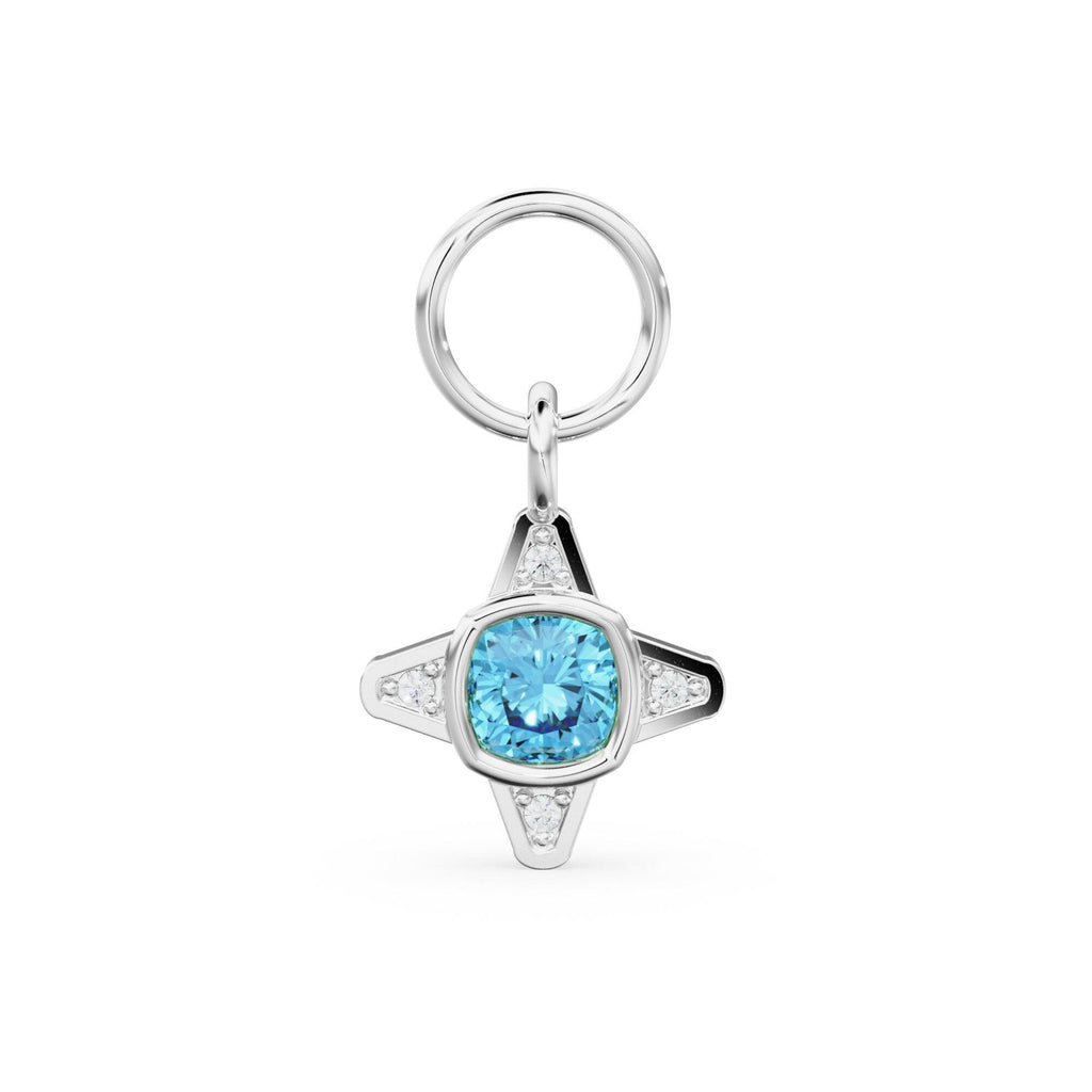 Blue Topaz Diamond Solid Gold Charm / Gemstone Gold Charm / Bezel Diamond Gold Pendant / Real Diamond Jewelry / Diamond Gold NecklaceSALE - Jalvi & Co.