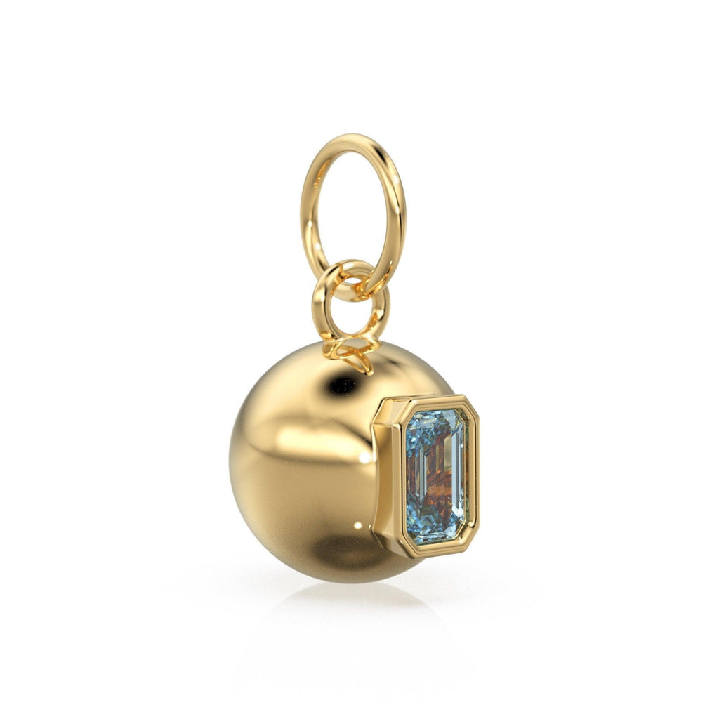 Blue Topaz Emerald 18k Gold Bauble Ball Gold Charm / Blue Gemstone Handmade Gold Pendant / 14k Gold Jewelry Making November Birthstone - Jalvi & Co.