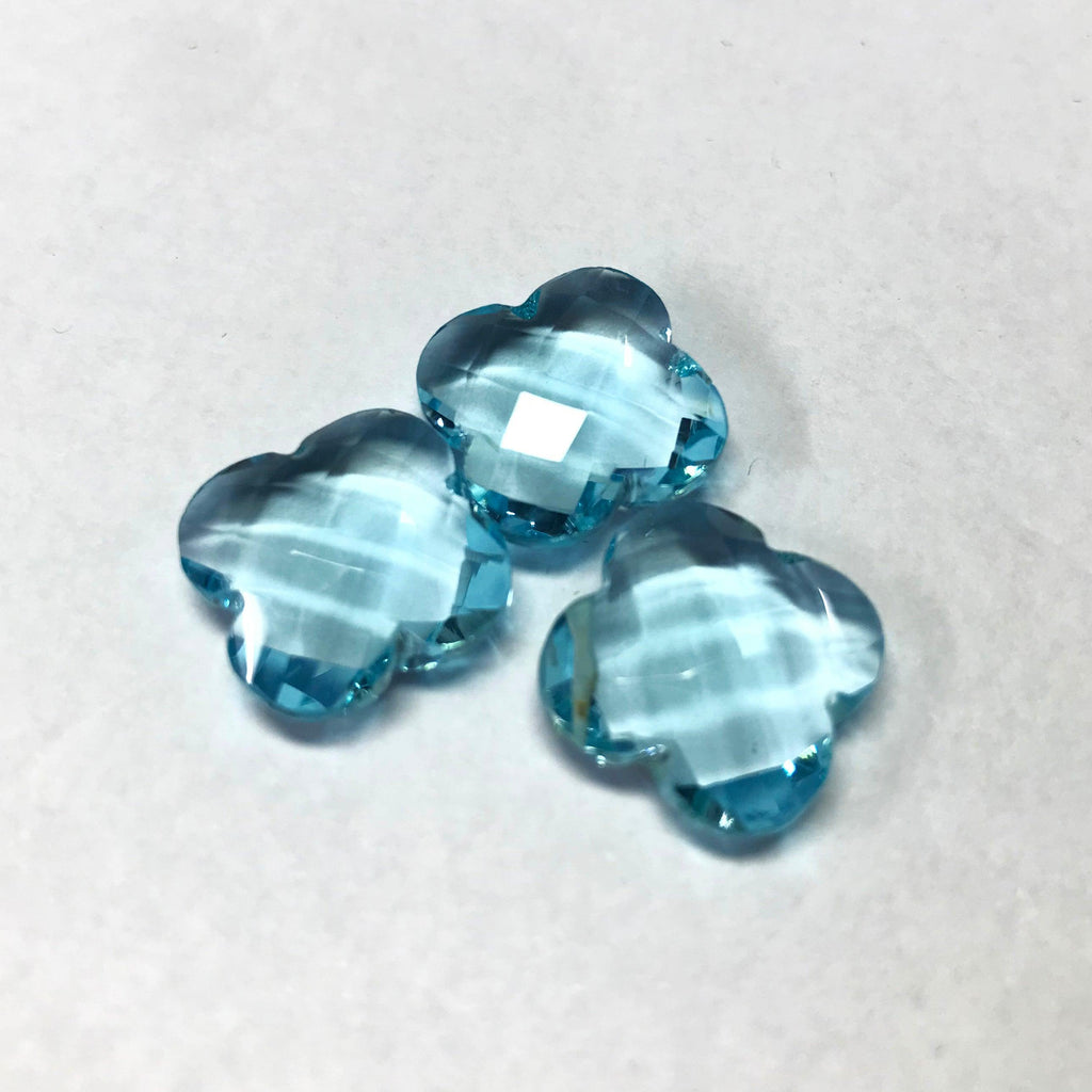 Blue Topaz Quartz Four Leaf Clover Flower Gemstone Pair Beads 3pc 14mm - Jalvi & Co.