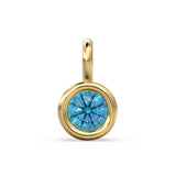 Blue Topaz Round Diamond Bezel Charm 8mm Pendant / 14k 18k Solid Gold Pendant / Diamond Pendant / Solitaire Diamond Charm